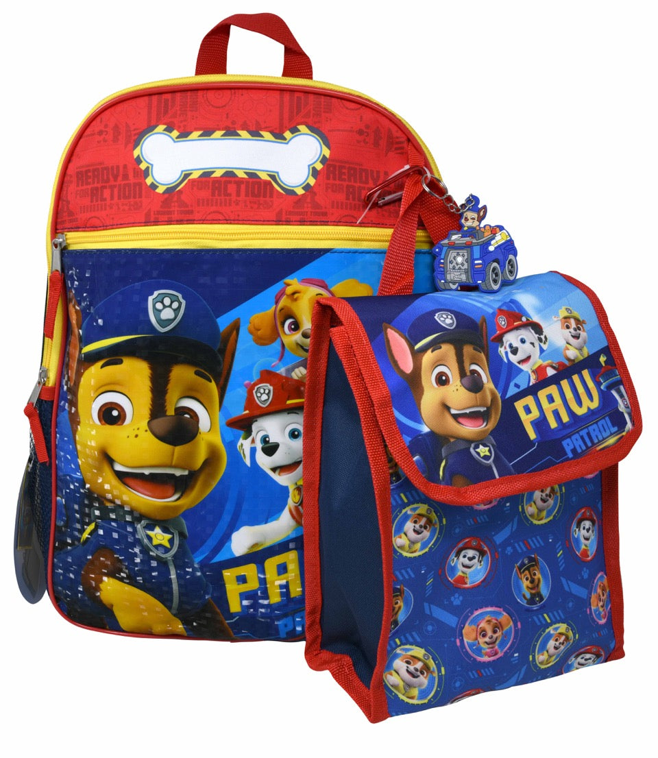 Paw Patrol 16" Backpack 4pc Set with Lunch Kit, Key Chain & Carabiner