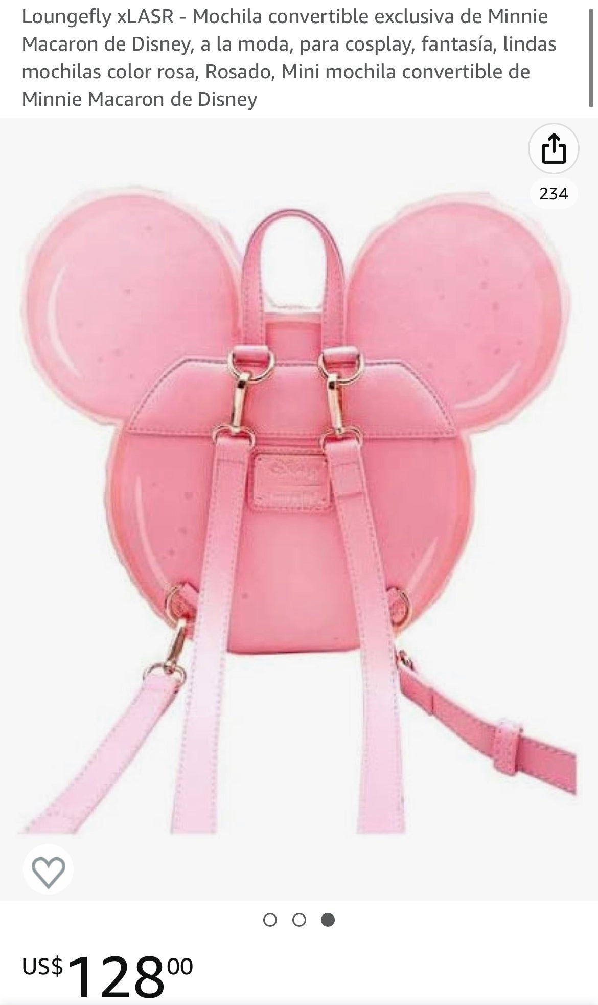 Loungefly xLASR - Mochila convertible exclusiva de Minnie Macaron de Disney, a la moda, para cosplay, fantasía, lindas mochilas color rosa, Rosado, Mini mochila convertible de Minnie Macaron de Disney