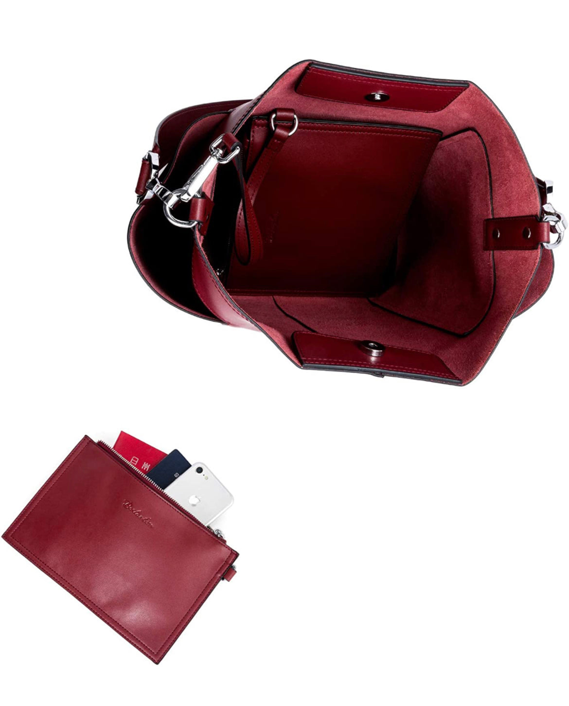 Bolsa de cuero genuino estilo tote, para colgar al hombro; incluye bolsa tipo clutch