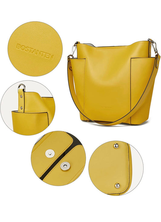 Bolsa de cuero genuino estilo tote, para colgar al hombro; incluye bolsa tipo clutch