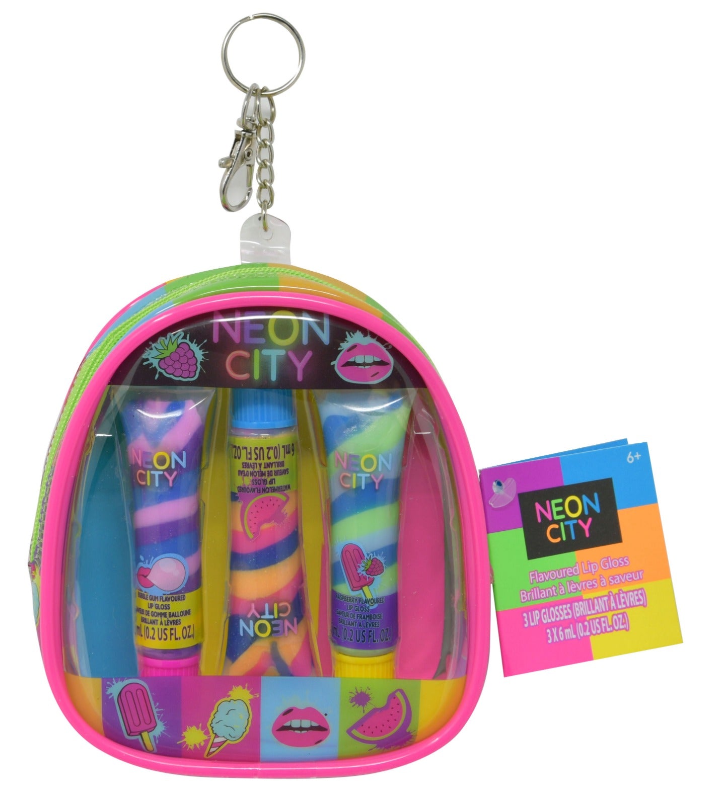 Neon City 3pk Lip Gloss Tubes in PVC Pouch Keychain