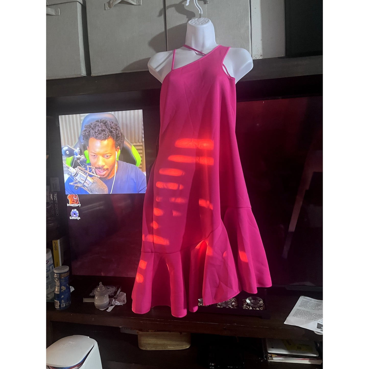 BEBE asymetrical scuba ruffle dress pink glow XL