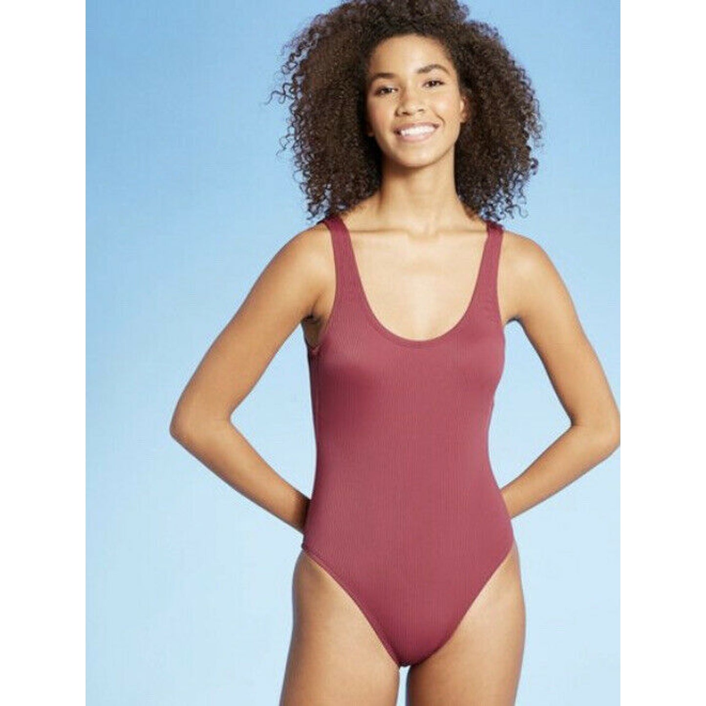 Womens Simple Textured One Piece Swimsuit - Sea Angel Wine M New