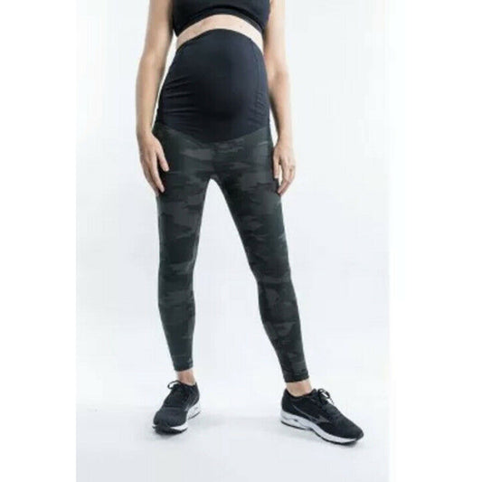 Ingrid & Isabel Maternity Camo Print Crossover Panel Active Leggings XS - Olive