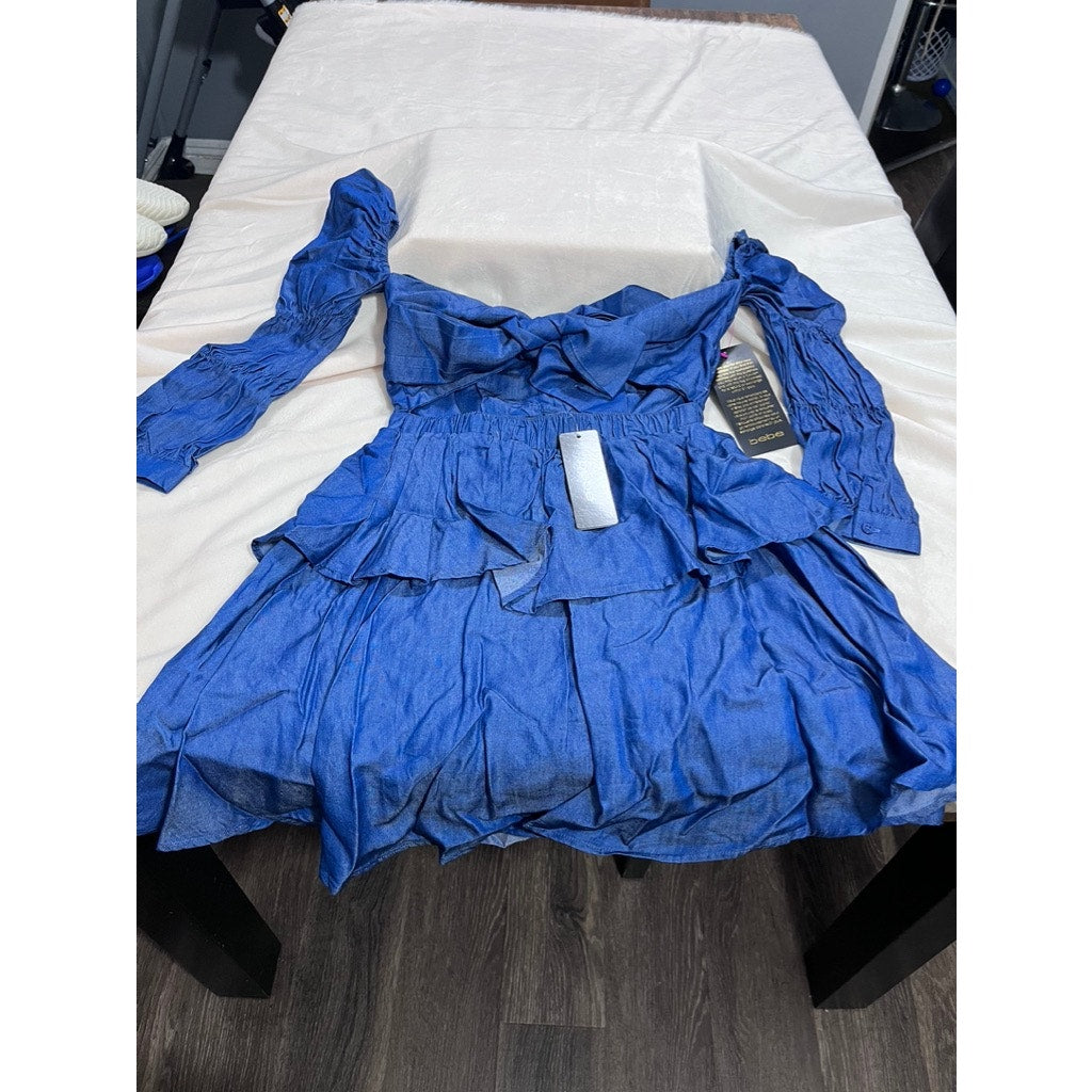 BEBE CHAMBRAY CUPCAKE DRESS 4 BLUE