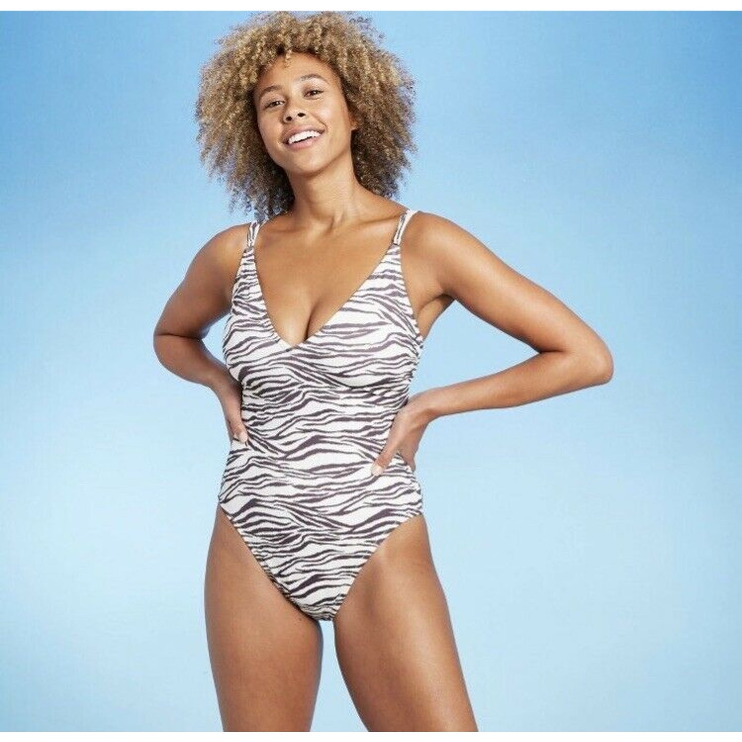 Women's Double Strap Tie Back Monokini Swimsuit NWT Shade & Shore S M