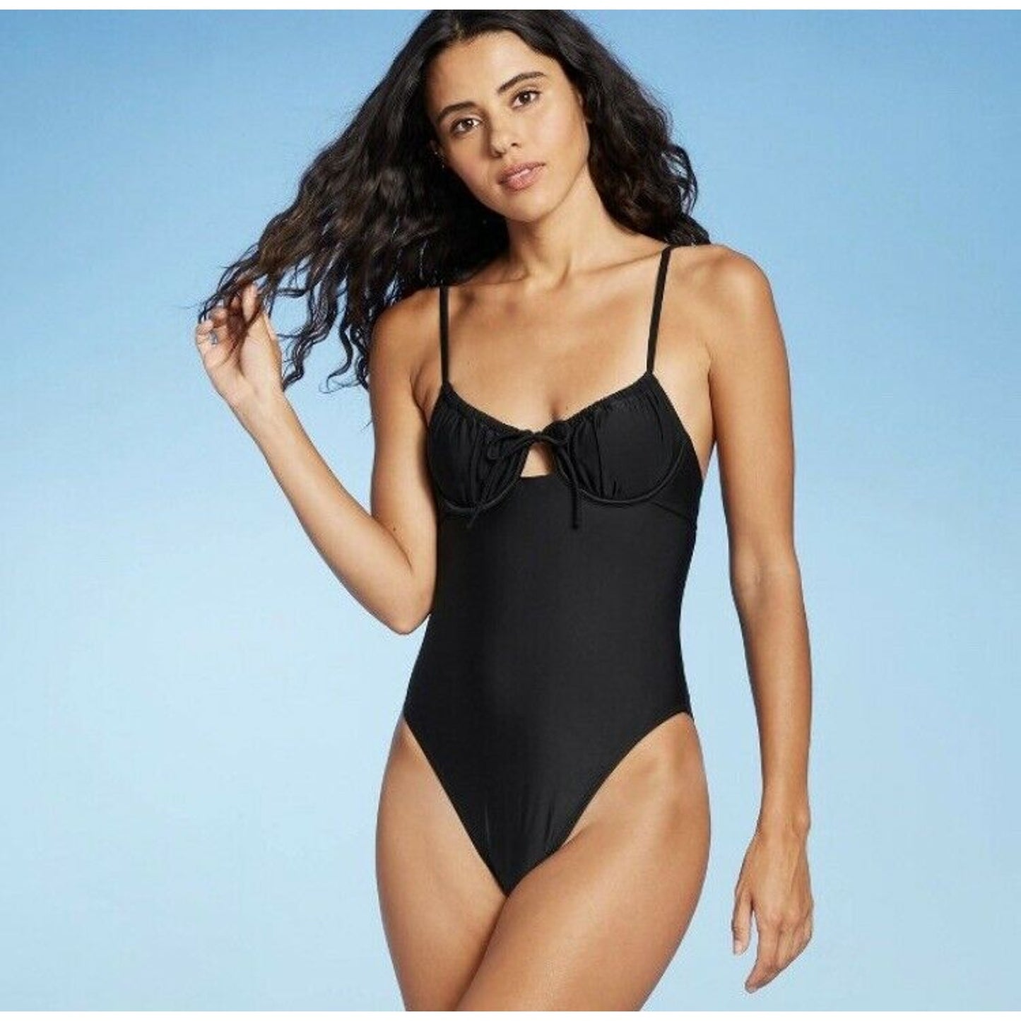 Juniors' Shirred Underwire One Piece Swimsuit - Xhilaration™ Black M