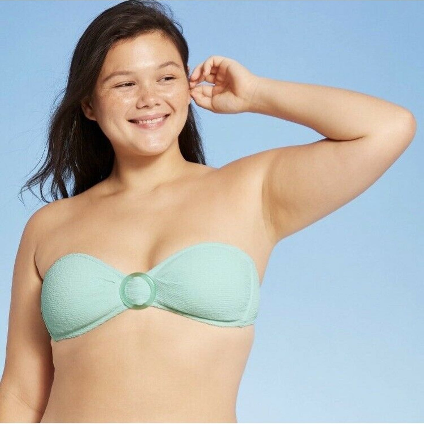 Set Women's Juniors' Ring Front Textured Bandeau Bikini & Top Xhilaration S XL