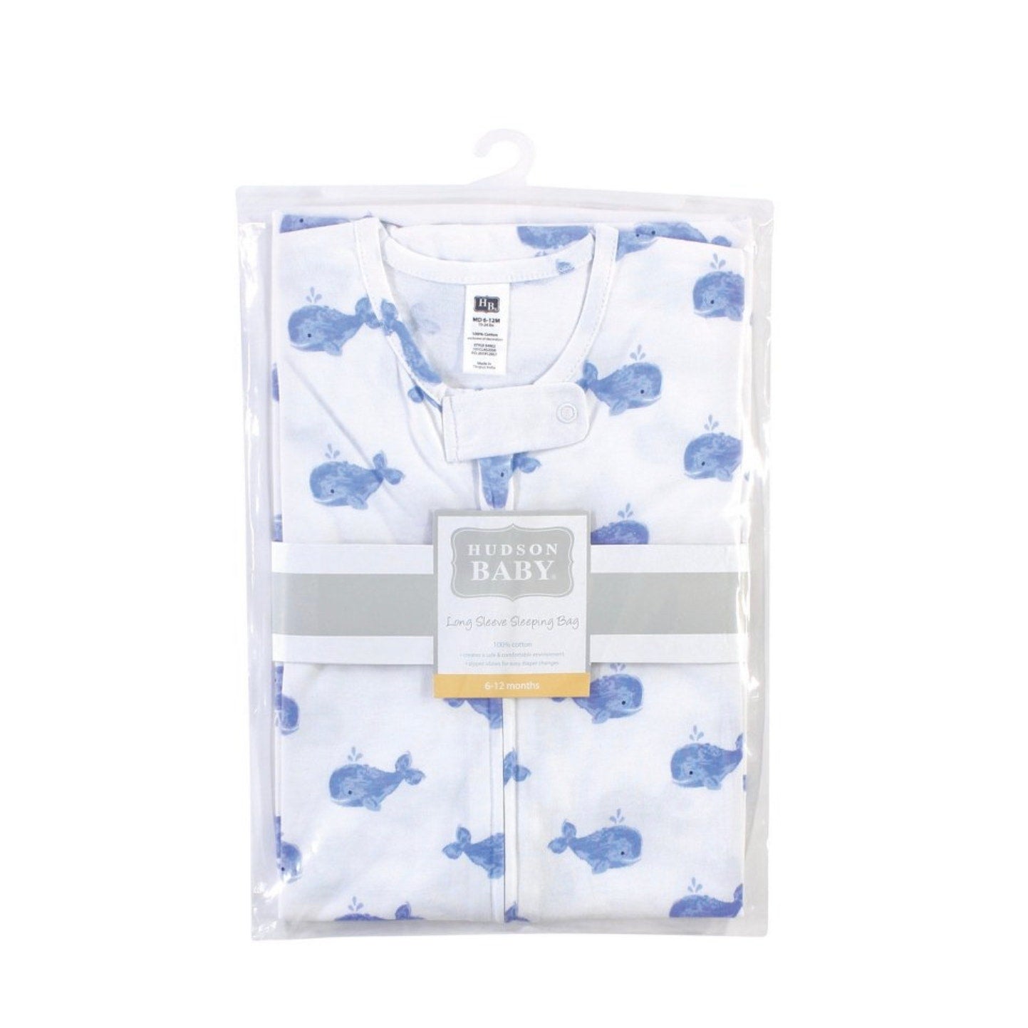 Hudson Baby Infant Boy Long Sleeve Cotton Jersey Sleeping Bag, Blue Whale 0/6 m