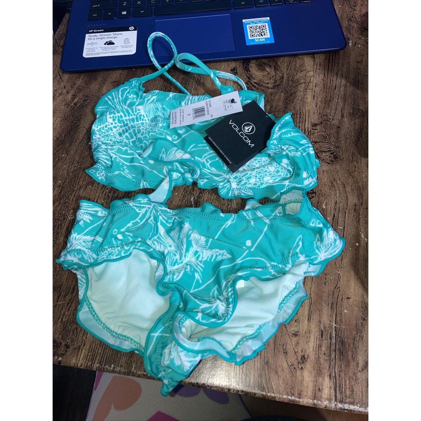 VOLCOM GIRLS ISLAND HOP CROP BIKINI SET Size 7
