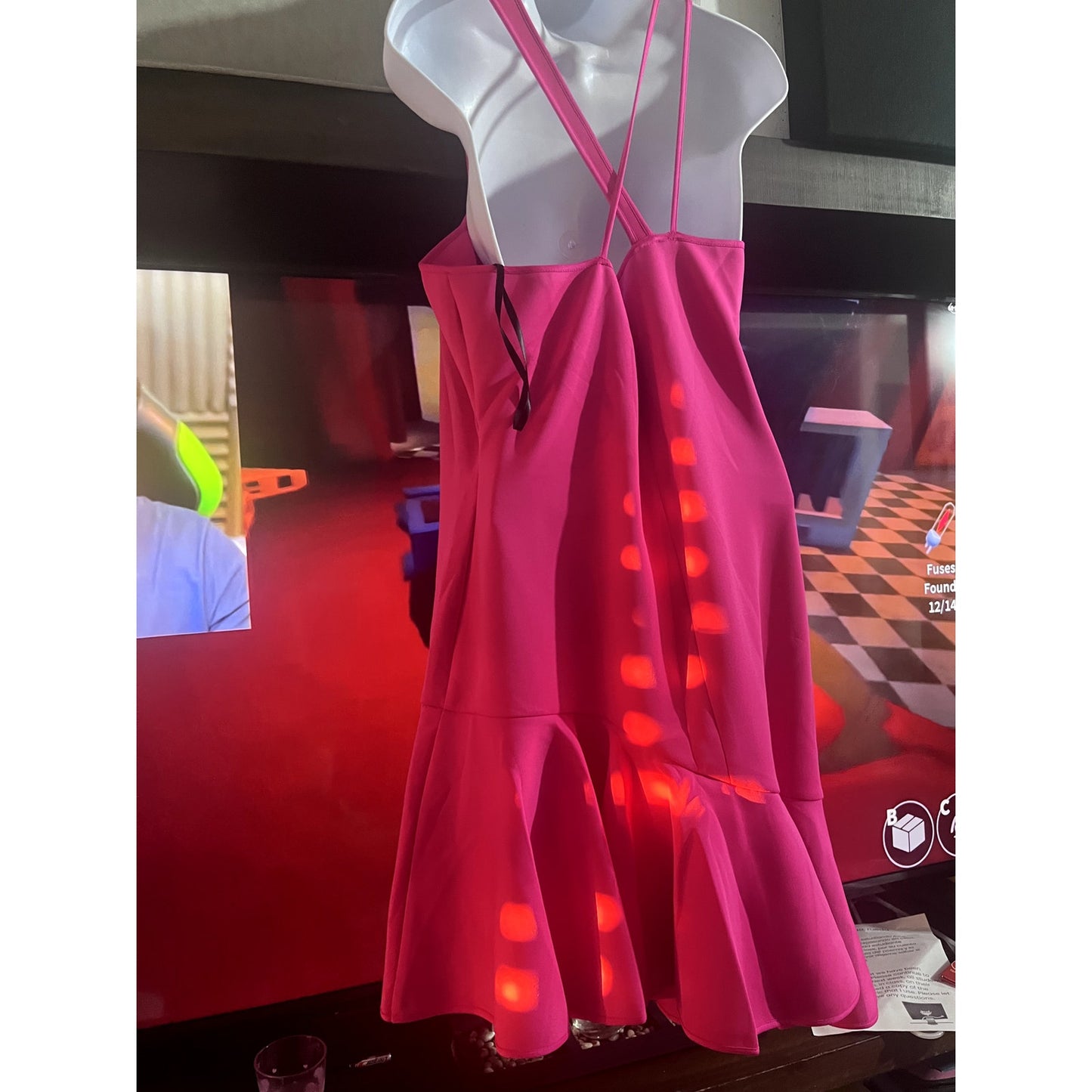 BEBE asymetrical scuba ruffle dress pink glow XL