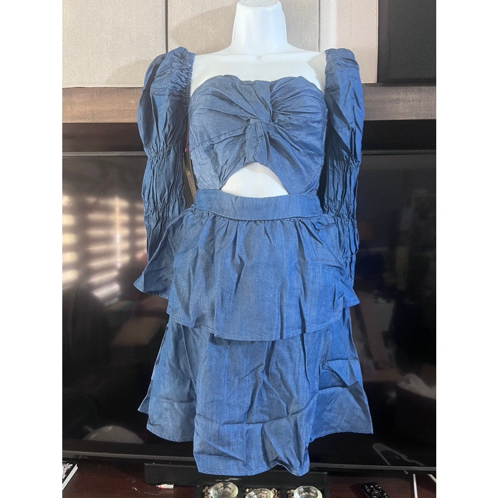 BEBE CHAMBRAY CUPCAKE DRESS 4 BLUE