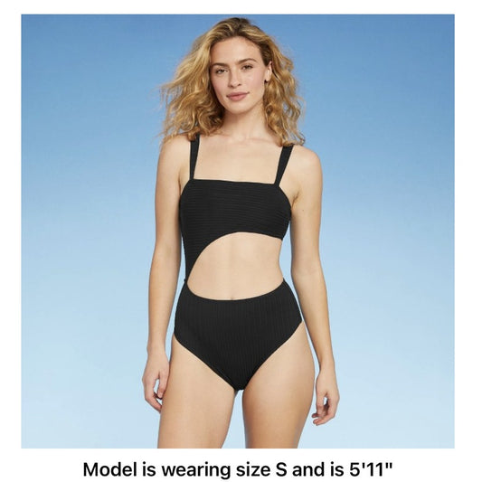 Women's Ribbed Cut Out One Piece Swimsuit - Shade & Shore™ S