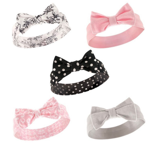 Hudson Baby Infant Girl Cotton Headbands 5pk, Toile, 0-24 Months