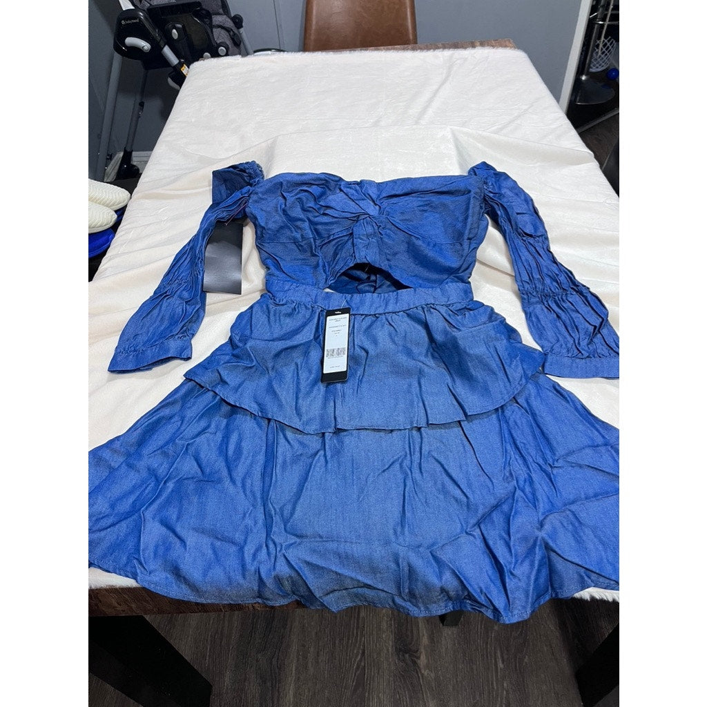 BEBE CHAMBRAY CUPCAKE DRESS 4 BLUE