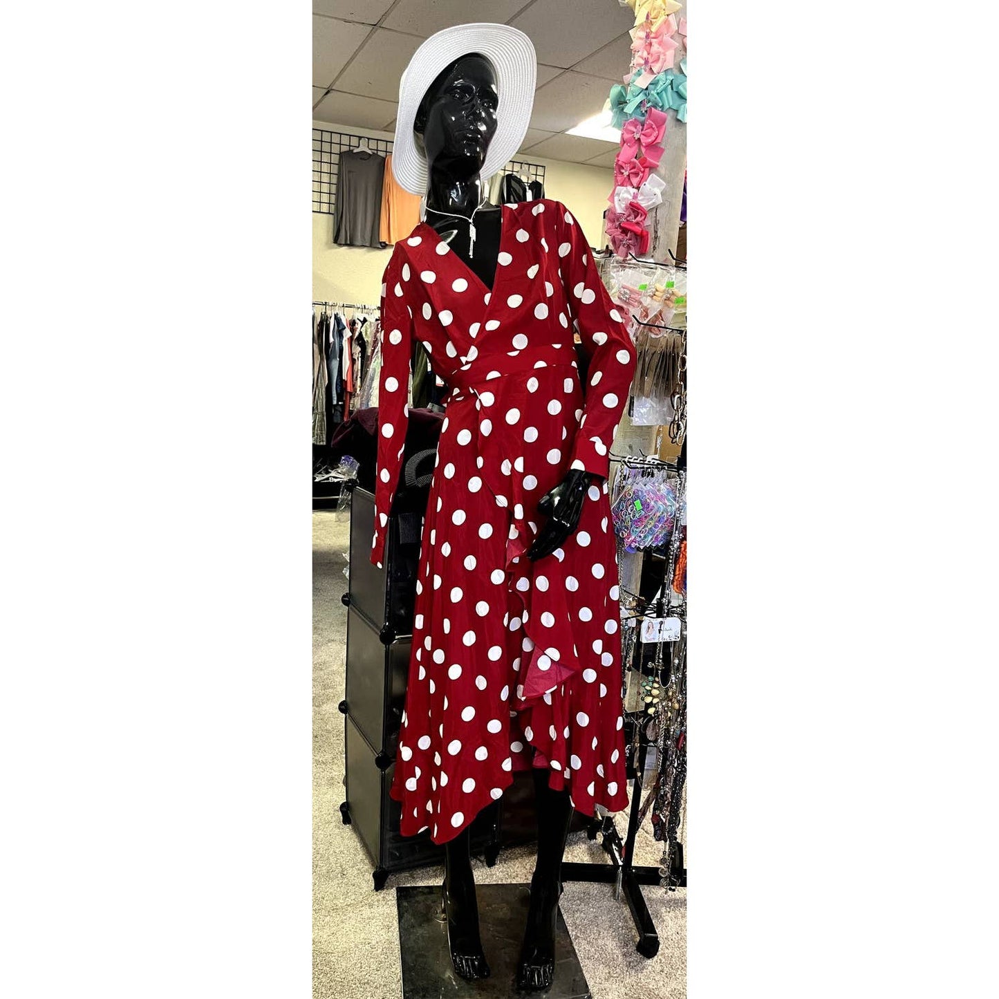 Cooper Street Long Printed Dress Red Dots