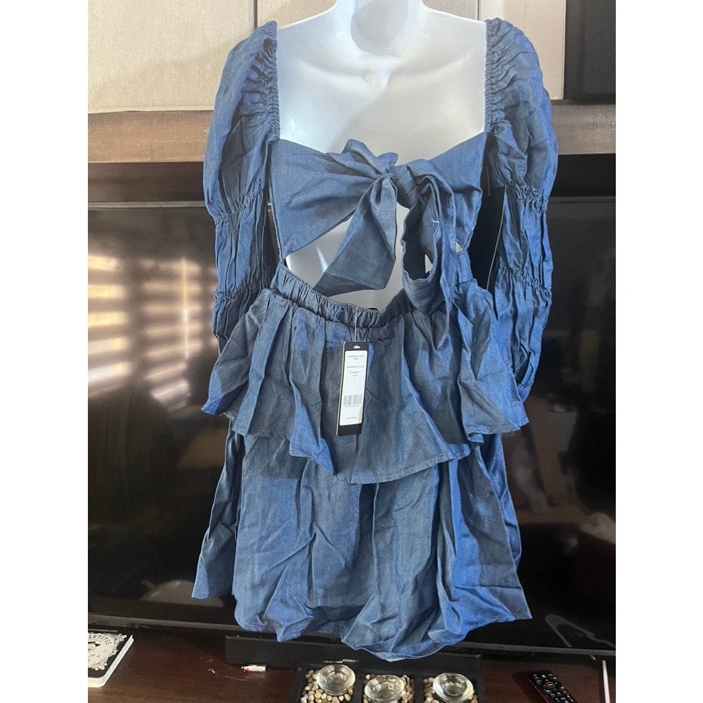 BEBE CHAMBRAY CUPCAKE DRESS 4 BLUE