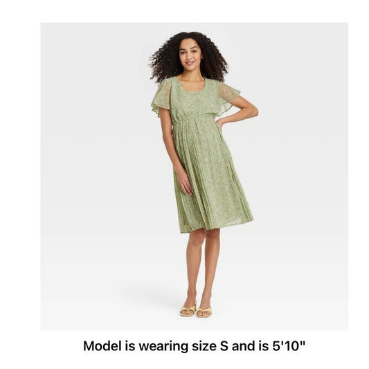 Flutter Short Sleeve Pleated Chiffon Maternity Dress  Ingrid & Isabel™ S