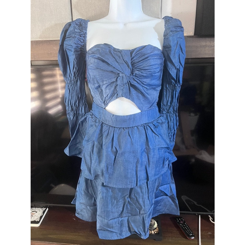 BEBE CHAMBRAY CUPCAKE DRESS 4 BLUE