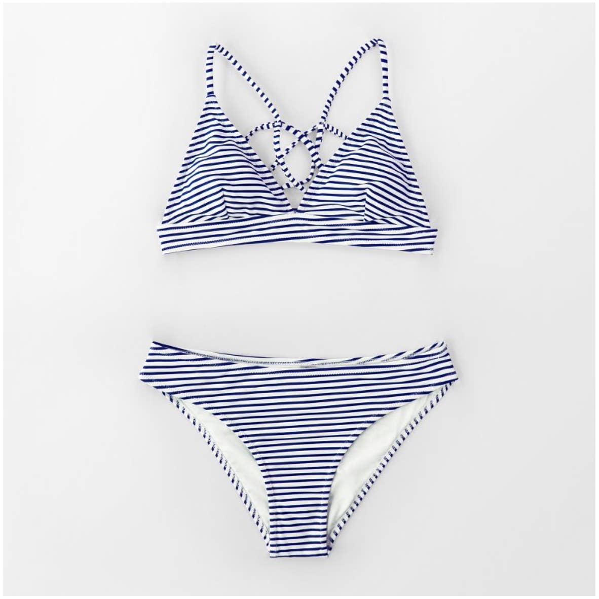 Women's Hit Summer Stripe Crisscross Low Waist Bikini Set - Cupshe -Blue/White M